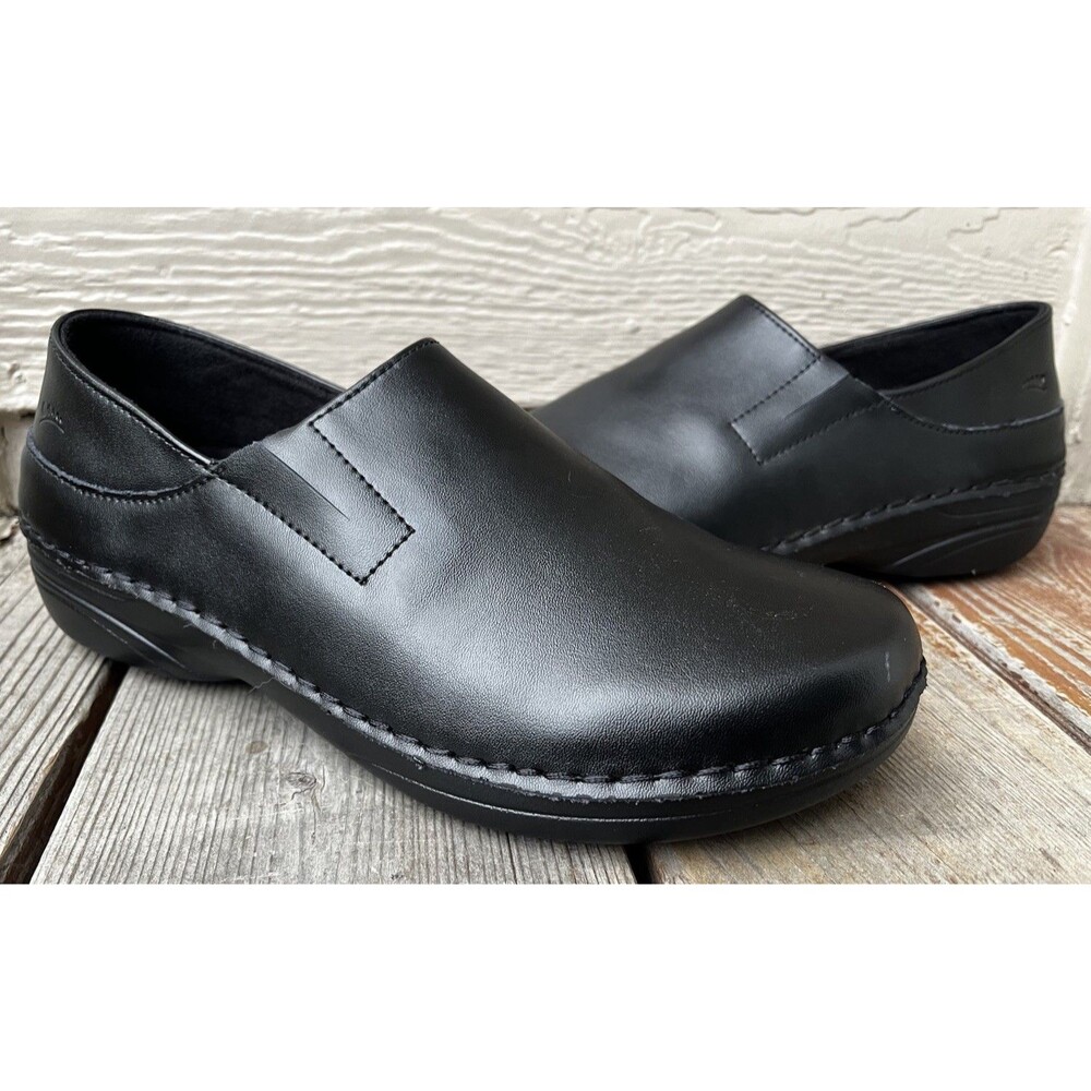 Spring Step Manila Women's 9.5M Black Leather Slip On Shoes Oil & Skid Resistant